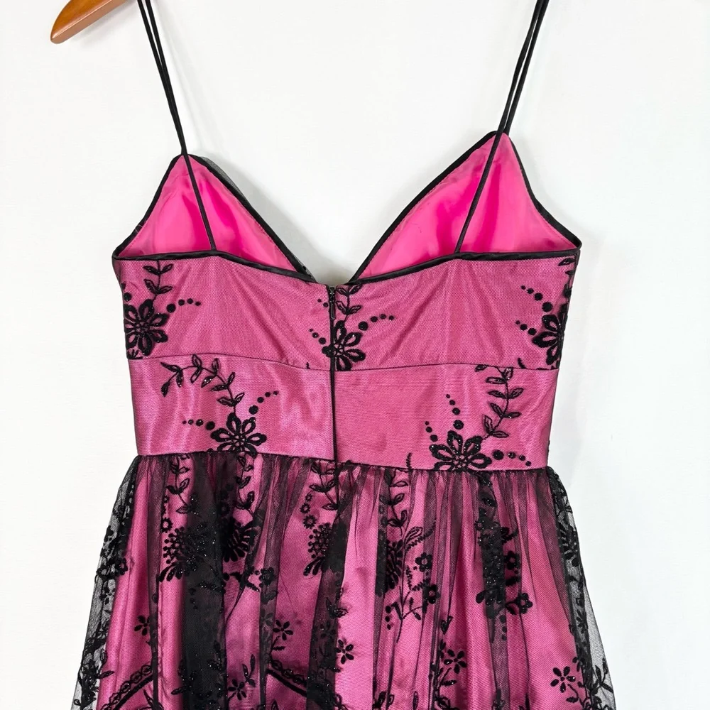 Vintage Y2K Morgan and Co‎ Lace Mini Flare Dress Pink Black Size 5/6 Formal